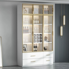 Tủ Rượu Trưng Bày Tone Trắng Có Đèn LED Kính Cường Lực, Nội Thất Phòng Khách 80x40x200cm Yapi-TK007-T