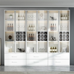 Tủ Rượu Trưng Bày Tone Trắng Có Đèn LED Kính Cường Lực, Nội Thất Phòng Khách 80x40x200cm Yapi-TK007-T