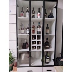 Tủ Rượu Trưng Bày Tone Trắng Có Đèn LED Kính Cường Lực, Nội Thất Phòng Khách 80x40x200cm Yapi-TK007-T