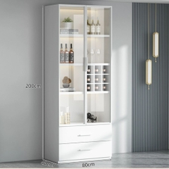 Tủ Rượu Trưng Bày Tone Trắng Có Đèn LED Kính Cường Lực, Nội Thất Phòng Khách 80x40x200cm Yapi-TK007-T