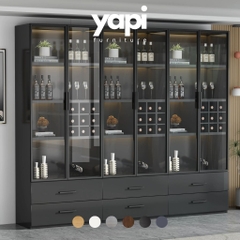 Tủ Trưng Bày Rượu Tone Đen Gỗ MDF Có Đèn LED, Kính Cường Lực 80x40x200cm Yapi-TK007-Đ