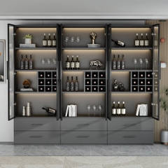 Tủ Trưng Bày Rượu Tone Đen Gỗ MDF Có Đèn LED, Kính Cường Lực 80x40x200cm Yapi-TK007-Đ