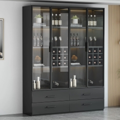 Tủ Trưng Bày Rượu Tone Đen Gỗ MDF Có Đèn LED, Kính Cường Lực 80x40x200cm Yapi-TK007-Đ