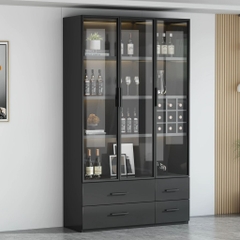 Tủ Trưng Bày Rượu Tone Đen Gỗ MDF Có Đèn LED, Kính Cường Lực 80x40x200cm Yapi-TK007-Đ