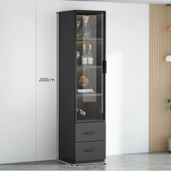 Tủ Trưng Bày Rượu Tone Đen Gỗ MDF Có Đèn LED, Kính Cường Lực 80x40x200cm Yapi-TK007-Đ
