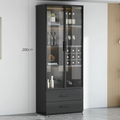 Tủ Trưng Bày Rượu Tone Đen Gỗ MDF Có Đèn LED, Kính Cường Lực 80x40x200cm Yapi-TK007-Đ