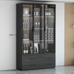 Tủ Trưng Bày Rượu Tone Đen Gỗ MDF Có Đèn LED, Kính Cường Lực 80x40x200cm Yapi-TK007-Đ