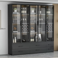 Tủ Trưng Bày Rượu Tone Đen Gỗ MDF Có Đèn LED, Kính Cường Lực 80x40x200cm Yapi-TK007-Đ