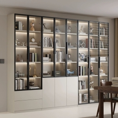 Tủ Sách Trưng Bày Nhiều Ngăn, Cánh Kính Cao Cấp-Nội Thất Phòng Khách 240x32x200cm Yapi-TK008