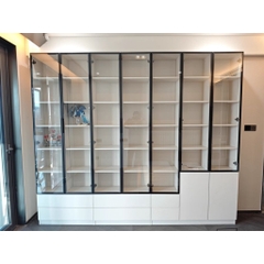 Tủ Sách Trưng Bày Nhiều Ngăn, Cánh Kính Cao Cấp-Nội Thất Phòng Khách 240x32x200cm Yapi-TK008