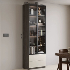 Tủ Sách Trưng Bày Nhiều Ngăn, Cánh Kính Cao Cấp-Nội Thất Phòng Khách 240x32x200cm Yapi-TK008