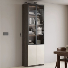 Tủ Sách Trưng Bày Nhiều Ngăn, Cánh Kính Cao Cấp-Nội Thất Phòng Khách 240x32x200cm Yapi-TK008
