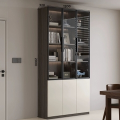 Tủ Sách Trưng Bày Nhiều Ngăn, Cánh Kính Cao Cấp-Nội Thất Phòng Khách 240x32x200cm Yapi-TK008