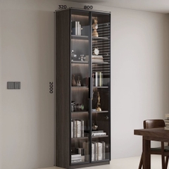 Tủ Sách Trưng Bày Nhiều Ngăn, Cánh Kính Cao Cấp-Nội Thất Phòng Khách 240x32x200cm Yapi-TK008