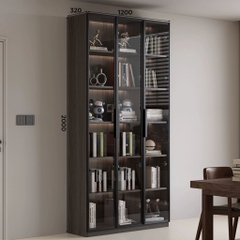 Tủ Sách Trưng Bày Nhiều Ngăn, Cánh Kính Cao Cấp-Nội Thất Phòng Khách 240x32x200cm Yapi-TK008