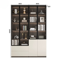 Tủ Sách Trưng Bày Nhiều Ngăn, Cánh Kính Cao Cấp-Nội Thất Phòng Khách 240x32x200cm Yapi-TK008