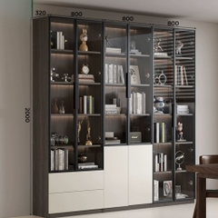 Tủ Sách Trưng Bày Nhiều Ngăn, Cánh Kính Cao Cấp-Nội Thất Phòng Khách 240x32x200cm Yapi-TK008