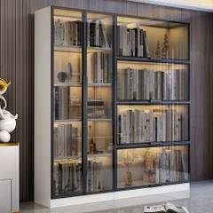 Tủ Trưng Bày Sách Cánh Kính Cường Lực Có Đèn LED Trang Trí Gỗ MDF 260x32x200cm Yapi-TK014