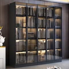 Tủ Trưng Bày Sách Cánh Kính Cường Lực Có Đèn LED Trang Trí Gỗ MDF 260x32x200cm Yapi-TK014