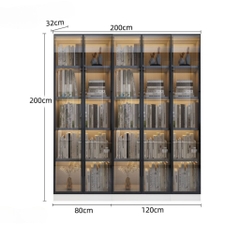 Tủ Trưng Bày Sách Cánh Kính Cường Lực Có Đèn LED Trang Trí Gỗ MDF 260x32x200cm Yapi-TK014