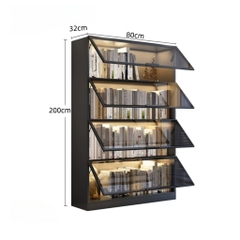 Tủ Trưng Bày Sách Cánh Kính Cường Lực Có Đèn LED Trang Trí Gỗ MDF 260x32x200cm Yapi-TK014