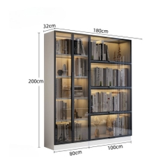 Tủ Trưng Bày Sách Cánh Kính Cường Lực Có Đèn LED Trang Trí Gỗ MDF 260x32x200cm Yapi-TK014