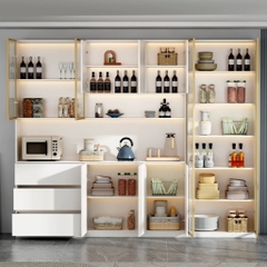 Tủ Bếp Kết Hợp Quầy Bar Mini Gỗ MDF Cánh Kính Cường Lực, 280x40x220cm Yapi-TB002