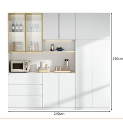Tủ Bếp Kết Hợp Quầy Bar Mini Gỗ MDF Cánh Kính Cường Lực, 280x40x220cm Yapi-TB002
