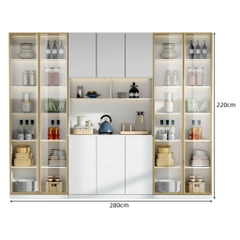 Tủ Bếp Kết Hợp Quầy Bar Mini Gỗ MDF Cánh Kính Cường Lực, 280x40x220cm Yapi-TB002