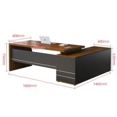 Bàn Làm Việc Giám Đốc Vân Gỗ Phối Đen Viền Kim Loại Có Ngăn Kéo 200x80x75cm Yapi-BLD003