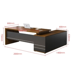Bàn Làm Việc Giám Đốc Vân Gỗ Phối Đen Viền Kim Loại Có Ngăn Kéo 200x80x75cm Yapi-BLD003