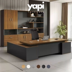 Bàn Làm Việc Giám Đốc Vân Gỗ Phối Đen Nhám, Có Ngăn Kéo Và Tủ Lưu Trữ Hiện Đại 180x40x75cm Yapi-BLD004