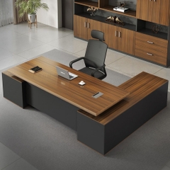 Bàn Làm Việc Giám Đốc Vân Gỗ Phối Đen Nhám, Có Ngăn Kéo Và Tủ Lưu Trữ Hiện Đại 180x40x75cm Yapi-BLD004