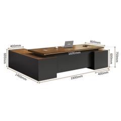 Bàn Làm Việc Giám Đốc Vân Gỗ Phối Đen Nhám, Có Ngăn Kéo Và Tủ Lưu Trữ Hiện Đại 180x40x75cm Yapi-BLD004