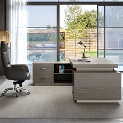 Bàn Làm Việc Giám Đốc Gỗ MDF Xám Trắng Viền Kim Loại, Nội Thất Văn Phòng 200x80x75cm Yapi-BLD005