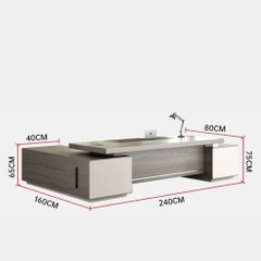 Bàn Làm Việc Giám Đốc Gỗ MDF Xám Trắng Viền Kim Loại, Nội Thất Văn Phòng 200x80x75cm Yapi-BLD005