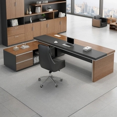 Bàn Làm Việc Giám Đốc Mặt Bàn Màu Vân Gỗ Phối Đen, Viền Kim Loại 200x40x75cm Yapi-BLD006