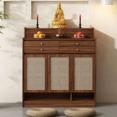 Tủ Thờ Gỗ MDF Có Ngăn Kéo Và Cửa Tấm Mây Nhỏ Gọn Hiện Đại 84x48x127cm Yapi-1207