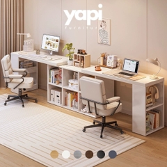 Bàn Học Đôi Có Kệ Sách 6 Ô Cho 2 Người Gỗ MDF Hiện Đại 120x50x75cm Yapi-424