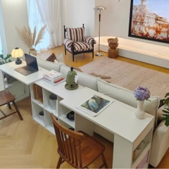 Bàn Học Đôi Có Kệ Sách 6 Ô Cho 2 Người Gỗ MDF Hiện Đại 120x50x75cm Yapi-424