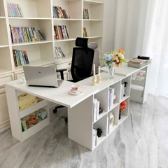 Bàn Học Đôi Có Kệ Sách 6 Ô Cho 2 Người Gỗ MDF Hiện Đại 120x50x75cm Yapi-424