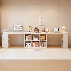 Bàn Học Đôi Có Kệ Sách 6 Ô Cho 2 Người Gỗ MDF Hiện Đại 120x50x75cm Yapi-424