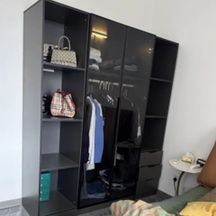 Tủ Quần Áo Cửa Kính Và Tủ Phụ Hiện Đại Bằng Gỗ MDF Chống Ẩm Cho Phòng Ngủ 240x50x190 Yapi-249A