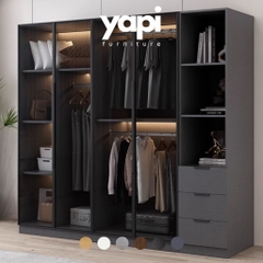 Tủ Quần Áo Cửa Kính Và Tủ Phụ Hiện Đại Bằng Gỗ MDF Chống Ẩm Cho Phòng Ngủ 240x50x190 Yapi-249A