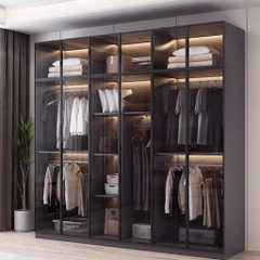 Tủ Quần Áo Cửa Kính Và Tủ Phụ Hiện Đại Bằng Gỗ MDF Chống Ẩm Cho Phòng Ngủ 200x50x240 Yapi-249B