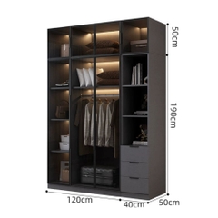 Tủ Quần Áo Cửa Kính Và Tủ Phụ Hiện Đại Bằng Gỗ MDF Chống Ẩm Cho Phòng Ngủ 200x50x240 Yapi-249B