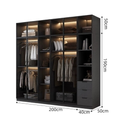 Tủ Quần Áo Cửa Kính Và Tủ Phụ Hiện Đại Bằng Gỗ MDF Chống Ẩm Cho Phòng Ngủ 200x50x240 Yapi-249B