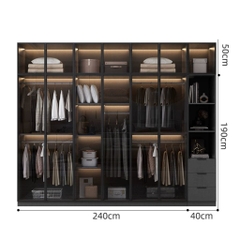 Tủ Quần Áo Cửa Kính Và Tủ Phụ Hiện Đại Bằng Gỗ MDF Chống Ẩm Cho Phòng Ngủ 200x50x240 Yapi-249B