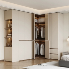 Tủ Quần Áo Chữ L Tone Trắng Kèm Tủ Phụ Gỗ MDF - Nội Thất Phòng Ngủ 260x180x240cm Yapi-252