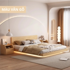 Giường Bay Tatami Phong Cách Wabi-sabi Đơn Giản Kích Thước 1m8x2m Kèm 2 Tủ Đầu Giường Yapi-539